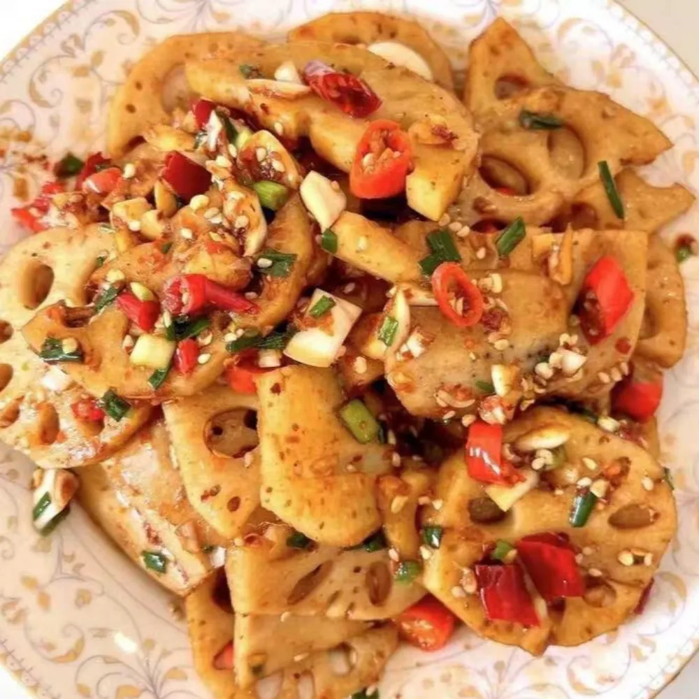 Spicy lotus root slices with chili, garlic and sesame seeds at Liu Roast Fish, an Chinese Restaurant in City of Industry