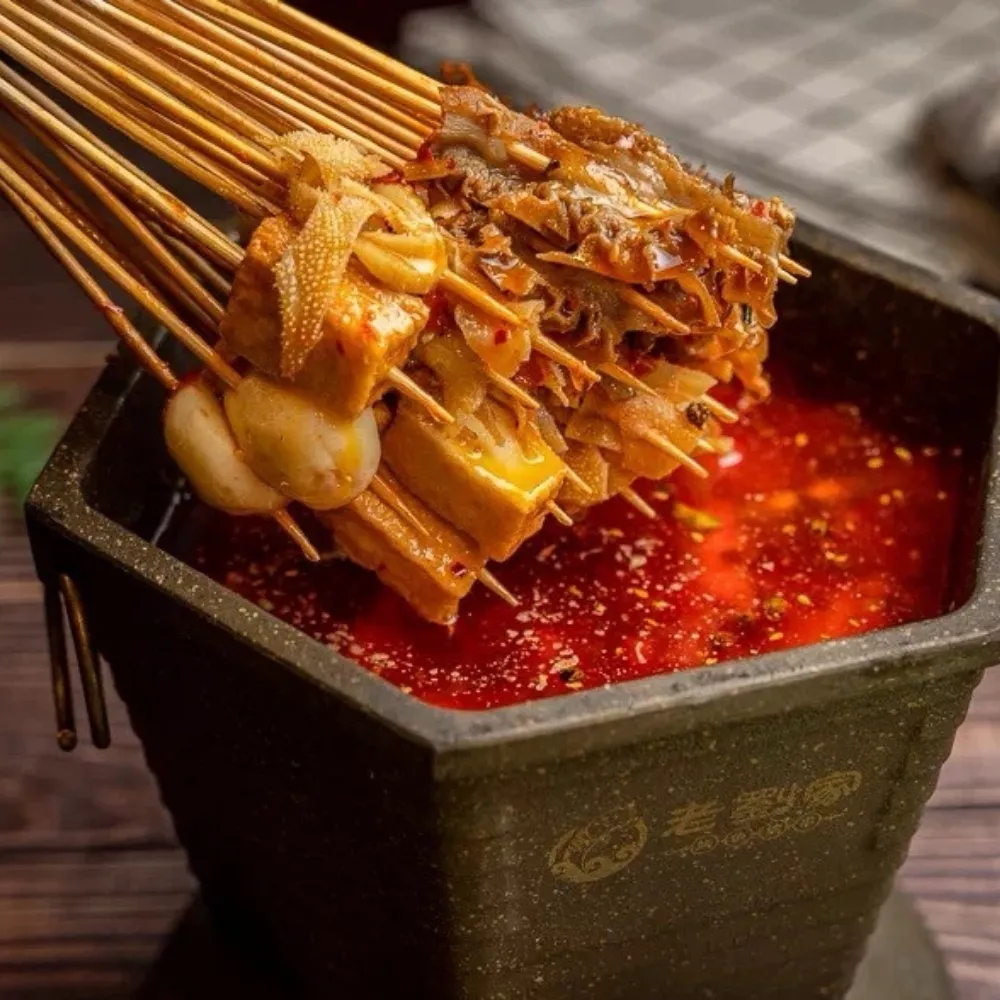Spicy skewers with tripe and tofu in red chili oil at Liu Roast Fish, an Chinese Restaurant in City of Industry